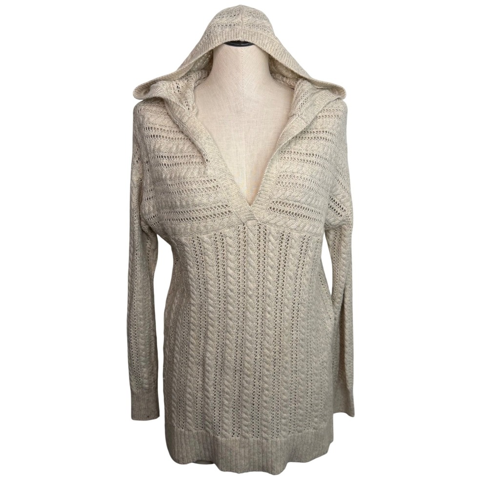 Soft Surroundings Small Open Knit Hooded Sweater V Neck Cotton Wool Cottage
